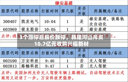 3个涨停后股价跌停	，韩建河山斥资10.7亿元收购兴福新材-第3张图片