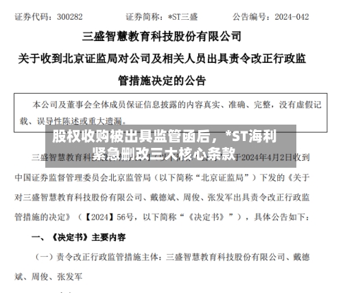 股权收购被出具监管函后，*ST海利紧急删改三大核心条款-第2张图片